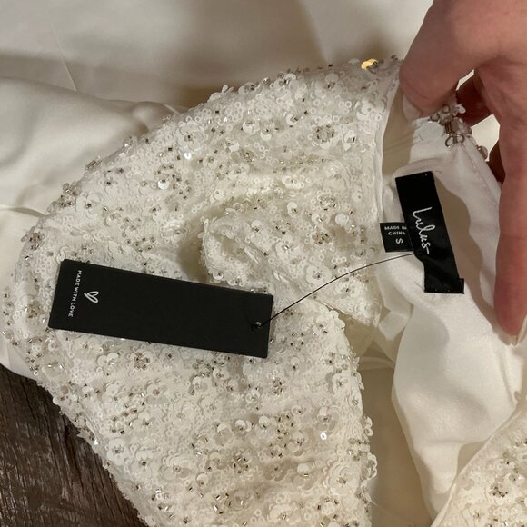 Lulus White Beaded Bodice Mini Dress NWT Size S Bridal Shower Cocktail - Picture 6 of 7